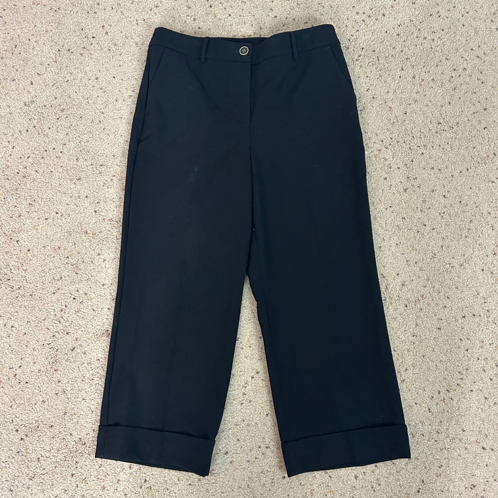 NEW Talbots Trousers Pants Black Cropped Wide Leg Cuffed Size 12 Petite Women